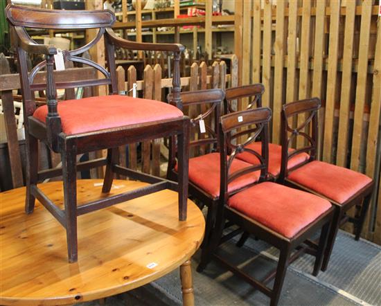 Set of five Regency mahogany dining chairs (two with arms)